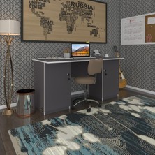 Kenzlife ofis masası masi oka gri 75*150*80 kilitli kapaklı dolap çiftli bilgisayar çalışma masası