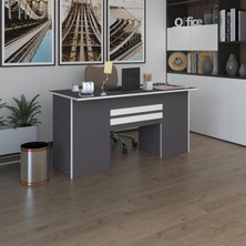 Kenzlife ofis masası pat morita gri 75*170*60 kilitli kapaklı dolap çiftli şeritli bilgisayar çalışma masası