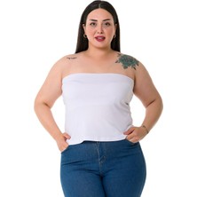 Disentis Modest Büyük Beden Straplez Viskon Beyaz Body