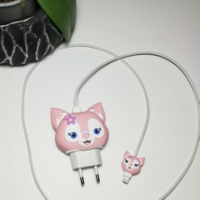 Gogopak Pembeli Kedi Figürlü Iphone 18 W /20 W Type-C Şarj Adaptör ve Kablo Koruyucu