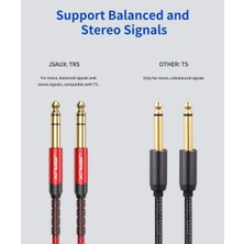 Jsaux  6.5mm  To 6.5mm 1/4 Inç Gitar Enstrüman Kablosu  6.35MM (1/4) Trs - 6.35MM (1/4) Trs Stereo Ses Kablosu Erkek - Erkek Düz-Düz Elektro Gitar, Bas Gitar, Elektrik Mandolin Kablosu CM0007 -Kırmızı