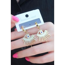 E-Bijuteri Çelik Gold Renk Göz Figür Zirkon Taş Detay Kadın Küpe