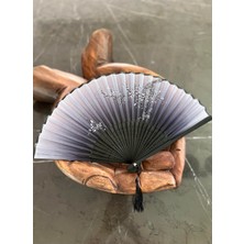 Miamantra Bambu Ipek Şık Japon Yelpaze - Siyah Antrasit Çiçekli