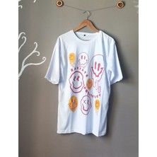 Asm Store Bisikle Yaka Oversize Gülenyüz Baskılı Unisex T-Shirt