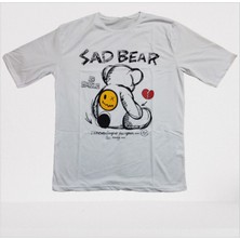 Bisiklet Yaka Oversize Sad Bear Baskılı Unisex T-Shirt