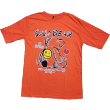 Bisiklet Yaka Oversize Sad Bear Baskılı Unisex T-Shirt