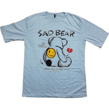 Bisiklet Yaka Oversize Sad Bear Baskılı Unisex T-Shirt