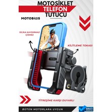 Motobros Motosiklet-Bisiklet Titreşim Azaltıcı Mukavemetli Gidon ve Ayna Bağlantılı Motosiklet Telefon Tutucu