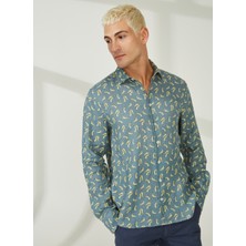 Mr. Mood Slim Fit Düğmeli Yaka Mavi Erkek Gömlek Mr Mood Special Edition