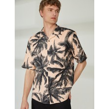 Only & Sons Rahat Açık Turuncu Desenli Erkek Gömlek Onstıe Rlx Ctn Lınen Palm Ss Shırt