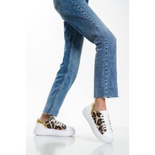 Mubiano MB6303-BA Kadın Kalın Taban Beyaz Altın  Hakiki Deri Sneaker & Spor Ayakkabı