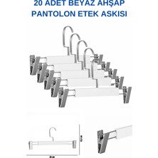 Manken İstanbul A-Kalite 20 Adet Lamine Beyaz Ahşap Mandallı Pantolon Askısı Etek Askısı