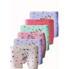 Hepsine Rakip 6lı Kız Çocuk Boxer %100 Pamuklu Likralı Baskılı Eğlenceli Rahat