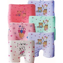 Hepsine Rakip 6lı Kız Çocuk Boxer %100 Pamuklu Likralı Baskılı Eğlenceli Rahat