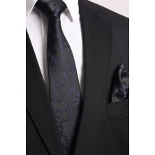 Esgue Hand Made 7.5 cm Lacivert - Siyah Desenli Kravat Mendil, Özel Günler İçin Şıklık