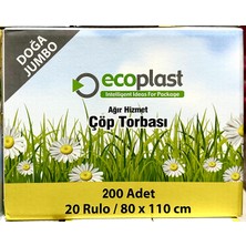 Ecoplast Doğa Jumbo Boy Siyah Çöp Torbası Poşeti  300 gr  90 Litre  80 x 110 cm  10 Adetlik Rulo