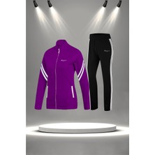 Poseidon Storm Büyük Beden Kadın Mor  Supra Penye Kumaş Fermuarlı Kapüşonlu Eşofman Takımı  (4XL-10XL)