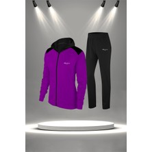 Poseidon Storm Büyük Beden Kadın Mor Supra Penye Kumaş Nefes Alabilen Kumaş Şık Eşofman Takımı (4XL-10XL)