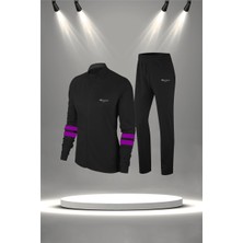 Poseidon Storm Büyük Beden Kadın Siyah Supra Penye Kumaş Antrenman ve Koşu Eşofman Seti  (4XL-10XL)