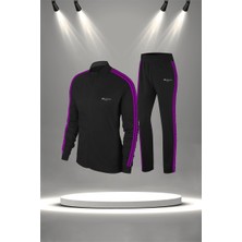 Poseidon Storm Büyük Beden Kadın Siyah Supra Penye Kumaş Fit Regular Kalıp Yürüyüş Koşu Eşofman Seti  (4XL-10XL)