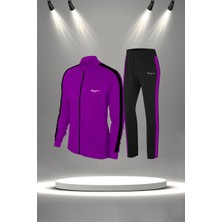 Poseidon Storm Büyük Beden Kadın Mor Supra Penye Kumaş Yürüyüş Antrenman Fitness Eşofman Seti  (4XL-10XL)