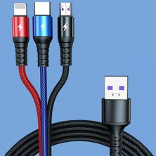 Soillium Yeni-Eski Nesil Android Iphone Uyumlu 3in1 Type-C Micro USB Şarj Aleti Cihazı Kablosu 3lü Kablo