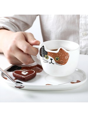 Sunum Tabaklı Kedi Tasarım Kupa Bardak