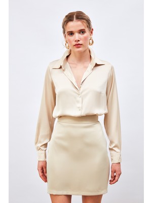 Sateen Saten Gömlek - Taş