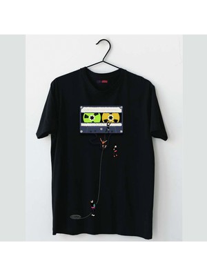 Mor Mürekkep Nostalji Kaset Baskılı Erkek Tshirt
