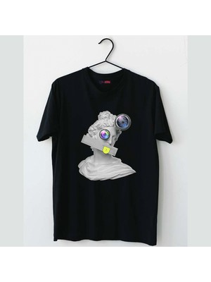 Mor Mürekkep Heykel Baskılı Erkek Tshirt