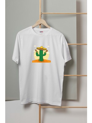 Mor Mürekkep Marakas Kaktüs Tasarım Baskılı Erkek Tshirt