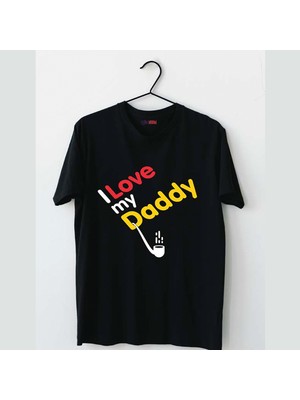 Mor Mürekkep Love Daddy Baskılı Babalar Günü Erkek Tshirt