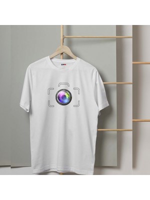 Mor Mürekkep Fotoğraf Makine Çerveli Baskılı Erkek Tshirt