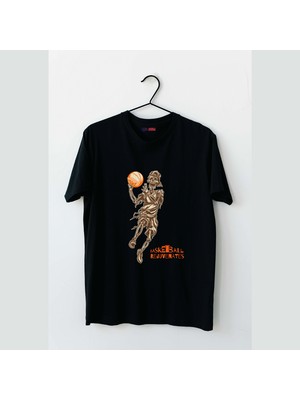 Mor Mürekkep iiskelet Basketi Tasarım Baskılı Erkek Tshirt