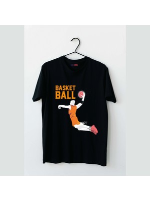 Mor Mürekkep Basket Tasarım Baskılı Erkek Tshirt