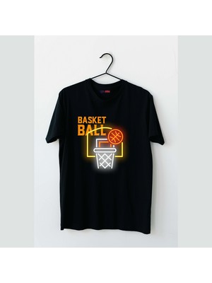 Mor Mürekkep Basketball Pota Tasarım Baskılı Erkek Tshirt