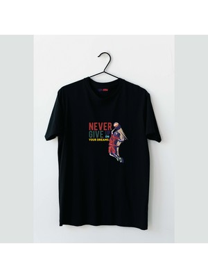 Mor Mürekkep Nevergiveup Basketball Tasarım Baskılı Erkek Tshirt