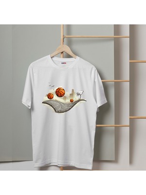 Mor Mürekkep Basket Sahası Tasarım Baskılı Erkek Tshirt