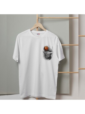 Mor Mürekkep Küçük Basket Pota Tasarım Baskılı Erkek Tshirt