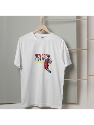 Mor Mürekkep Nevergiveup Basketball Tasarım Baskılı Erkek Tshirt