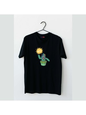Mor Mürekkep Hola Kaktüs Tasarım Baskılı Erkek Tshirt