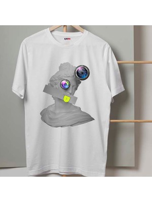 Mor Mürekkep Heykel Tasarım Baskılı Kadın Tshirt