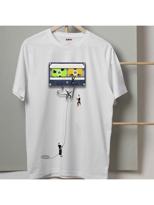 Mor Mürekkep Nostalji Kaset Tasarım Baskılı Kadın Tshirt