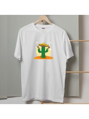 Mor Mürekkep Marakas Kaktüs Tasarım Baskılı Erkek Tshirt