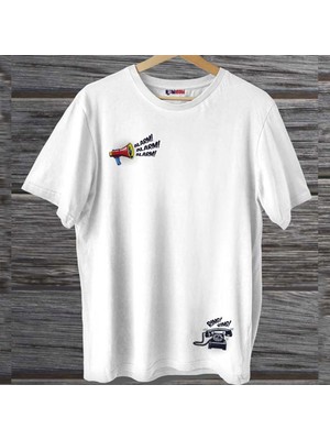 Mor Mürekkep Alarm Ring Ön-Arka Baskılı Tasarım Kadın Tshirt
