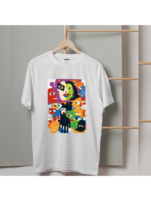 Mor Mürekkep Gözler Üzerimizde Tasarım Baskılı Kadın Tshirt