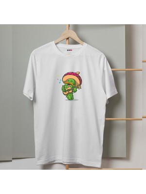 Mor Mürekkep Meksikalı Kaktüs Tasarım Baskılı Kadın Tshirt