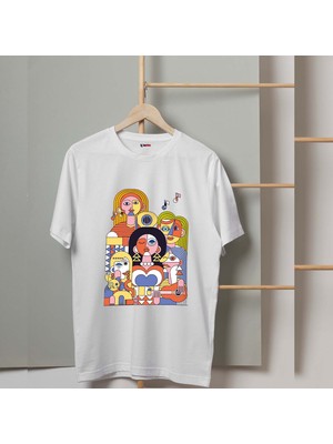Mor Mürekkep Çalgıcılar Tasarım Baskılı Kadın Tshirt