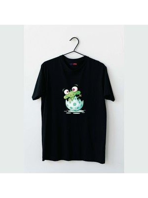 Mor Mürekkep Yumurtadan Çıkan Kurbağa Tasarım Baskılı Kadın Tshirt