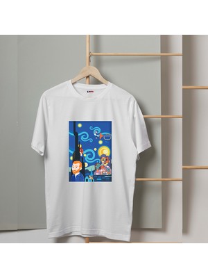 Mor Mürekkep Van Gogh Rüyası Tasarım Baskılı Kadın Tshirt